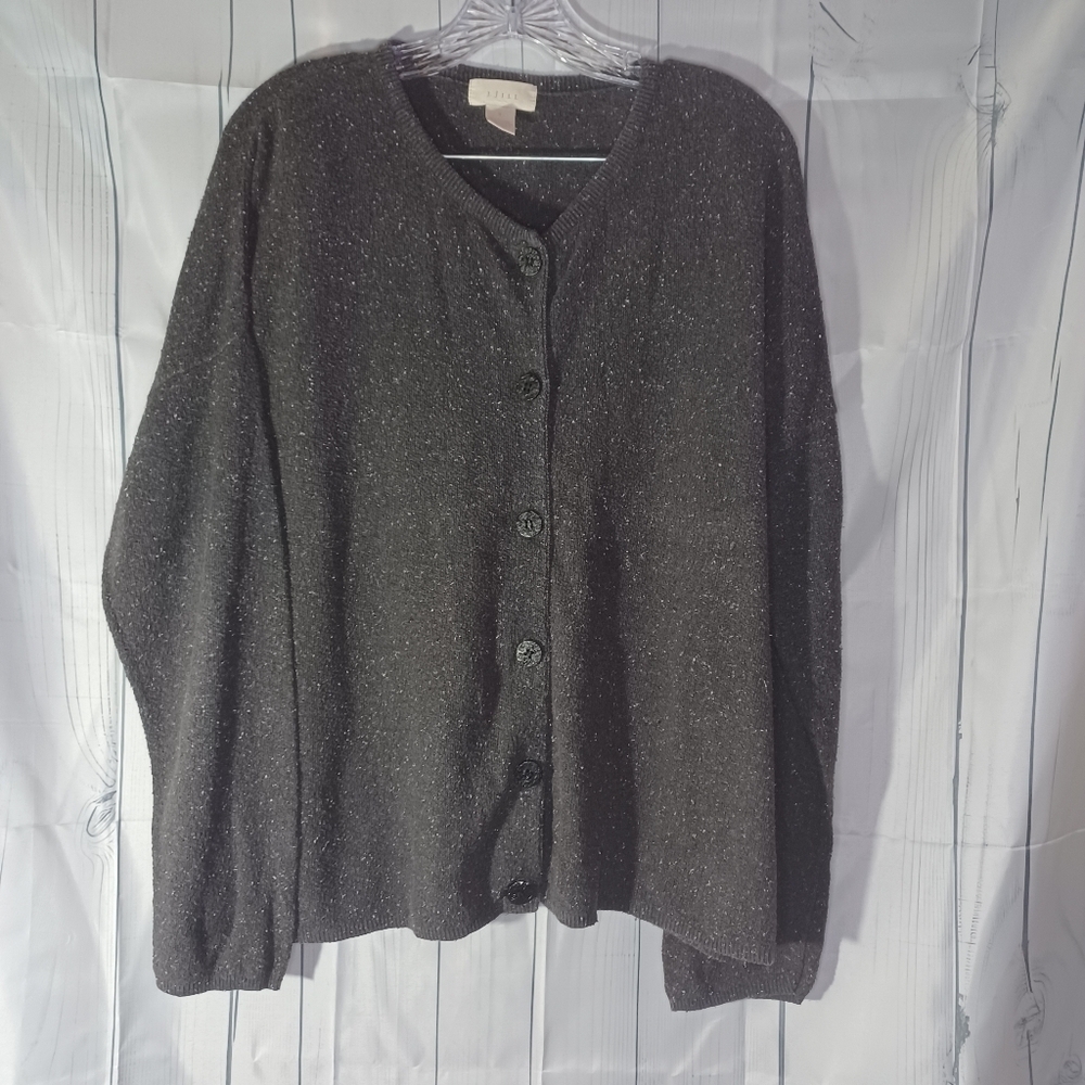 J.Jill Charcoal Gray Speckled Textured Knit Classic Casual Button Front Cardigan